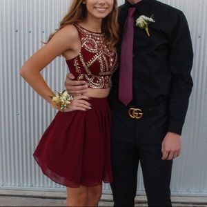 Maroon w gold jewels homecoming dress size 1/2